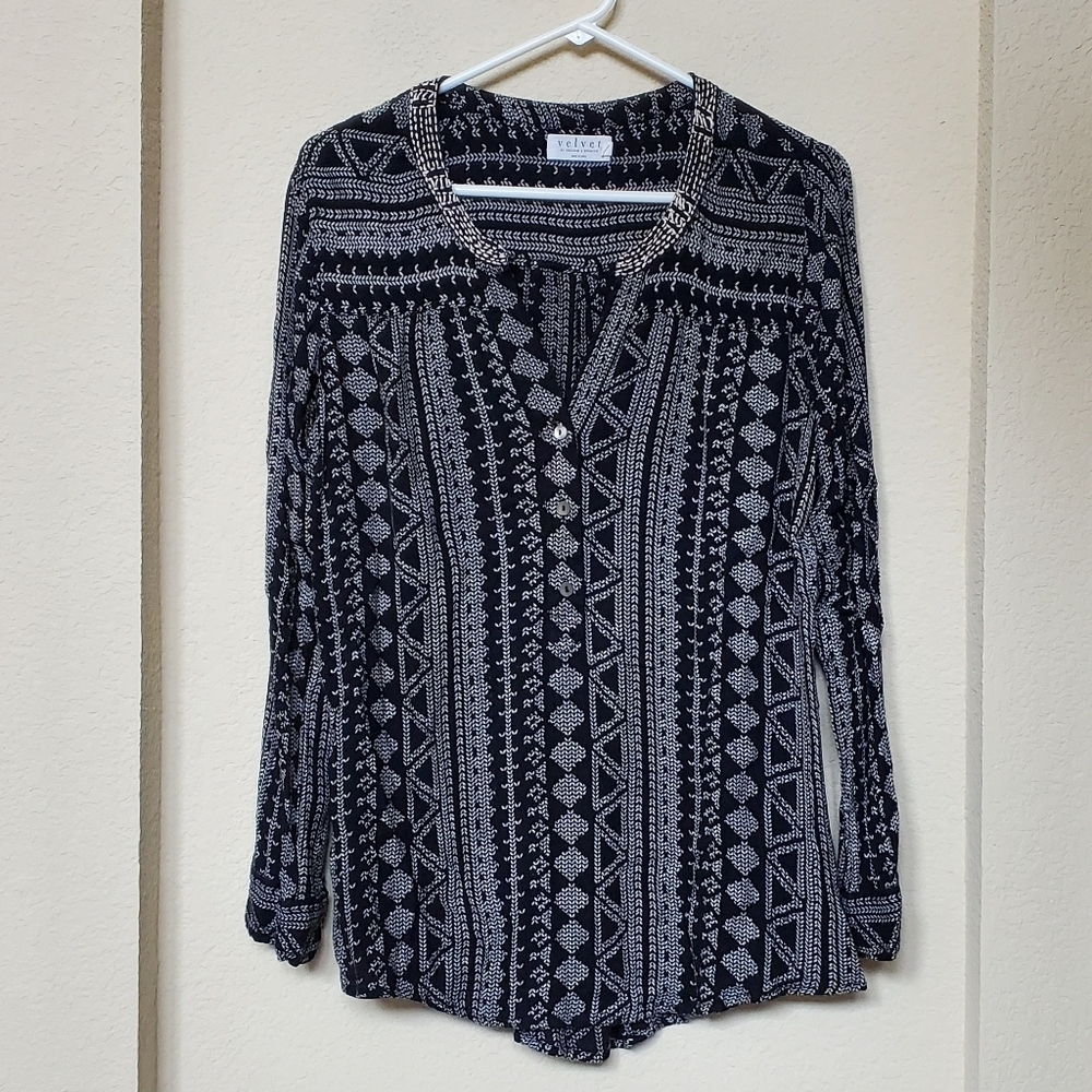Velvet Heart Black & White Patterned Henley Top
